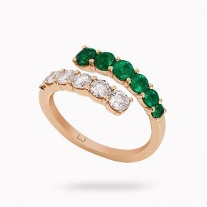 anillo de oro rosa diamantes y esmeraldas - Luque Joyeros