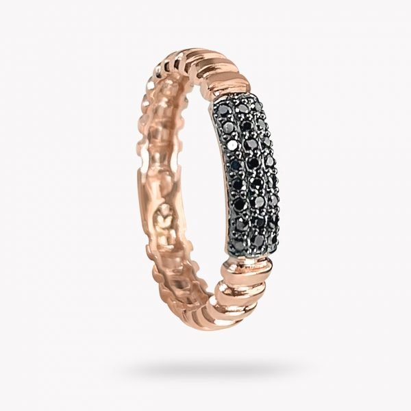 anillo de oro rosa con diamantes negros - Luque Joyeros