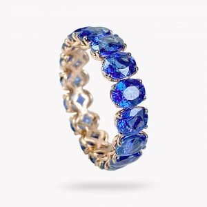 anillo de oro rosa con zafiros azules - Luque Joyeros