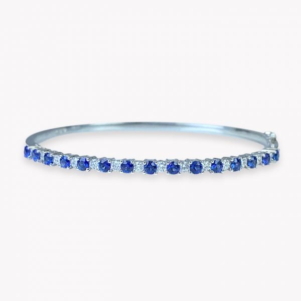 pulsera de oro blanco diamantes y zafiros azules - Luque Joyeros